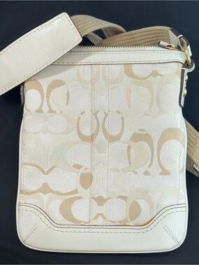 Coach Cream and Tan Signature Crossbody Bag